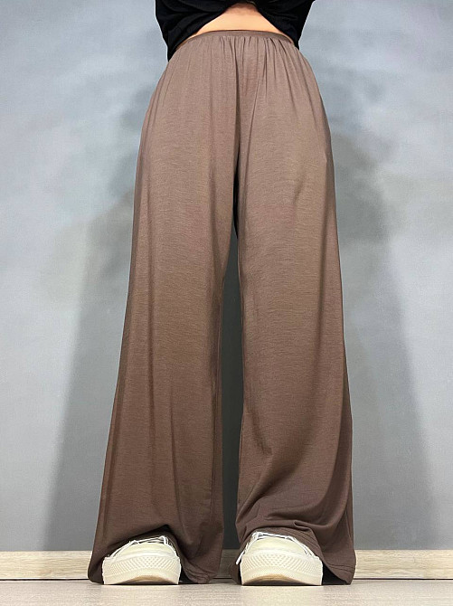 Брюки женские A-N 25060 палаццо на резинке с карманами тонкие свободные, коричневый, one size Киев - изображение 1