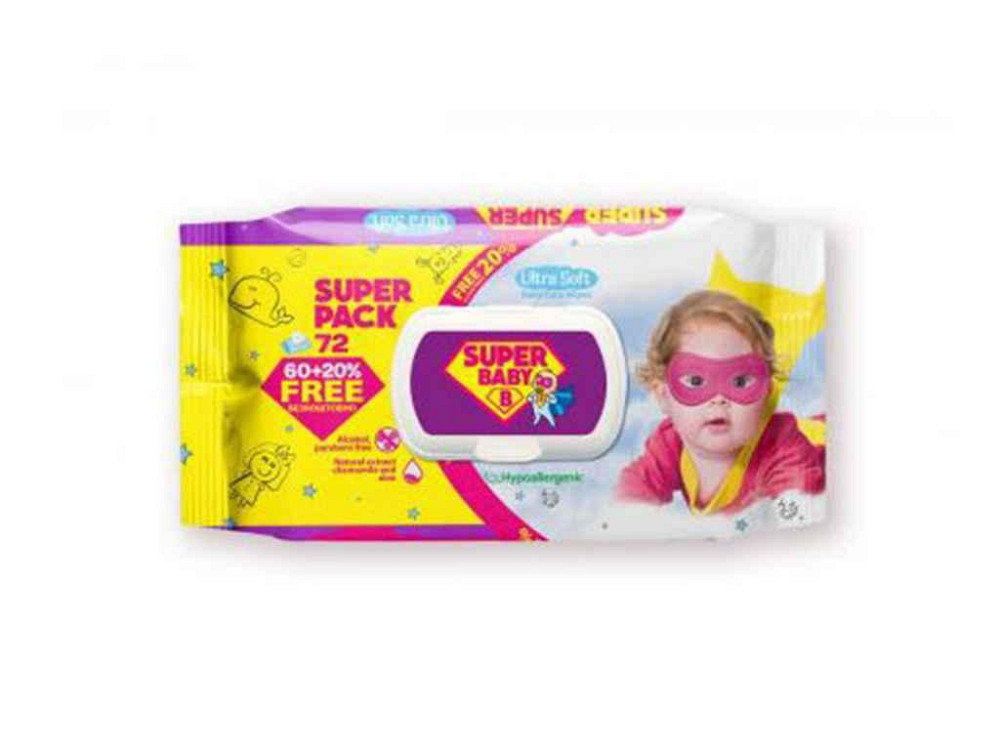 Вологі серветки SuperPack ромашка та алоє, 72 ш ТМ Super Baby Київ - фото 1