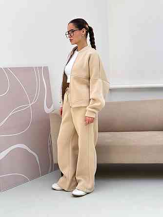 Жіночий костюм теплий з широкими штанами Молочний 48/52 Харків