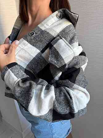 Жіноча тепла оверсайз сорочка в карту на ґудзиках кашемір Чорний Одеса