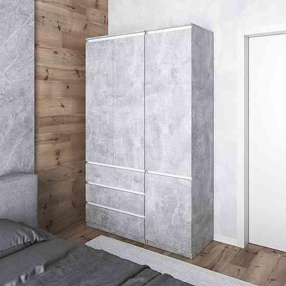 Шафа для одягу VAYS в спальню з 3 шухлядами, штангою та полицями, без ручок R9+R22 Бетон-Білі планки Львів