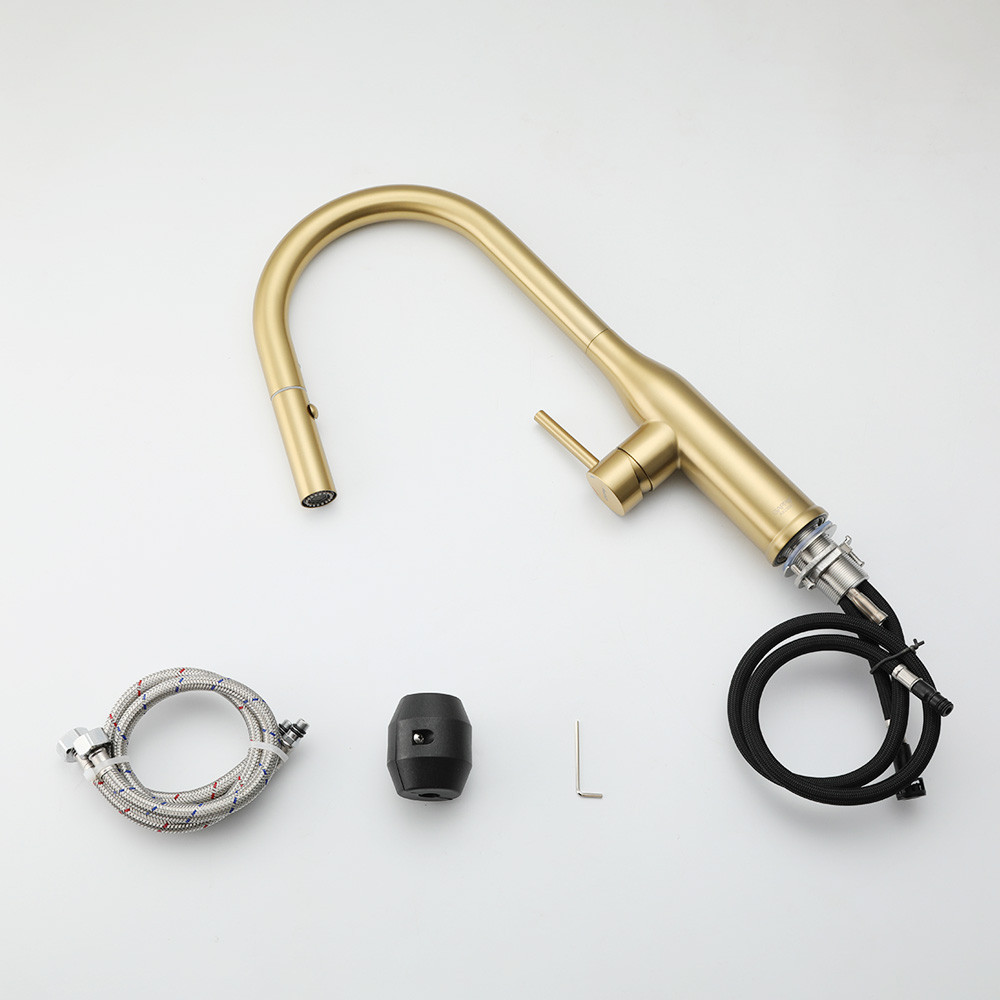 Змішувач для кухні GAPPO G4398-43 з висувним виливом, золото сатин Київ - фото 2