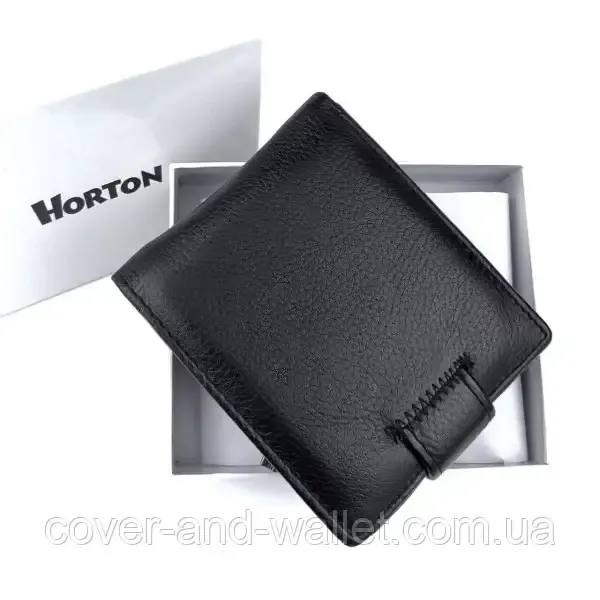 Невеликий чоловічий гаманець із натуральної шкіри флотар чорного кольору Horton 208 Київ - фото 7