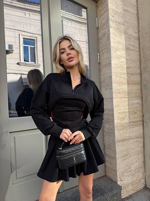 Женский стильный летний костюм-тройка с подтягивающим корсетным топом двухнитка + зербаная Черный, 42/44 Одесса - изображение 8