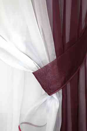 Кухонний комплект VR-Textil № 038к шторки і тюль бордовий з білим 280х170 см (50-032) Київ