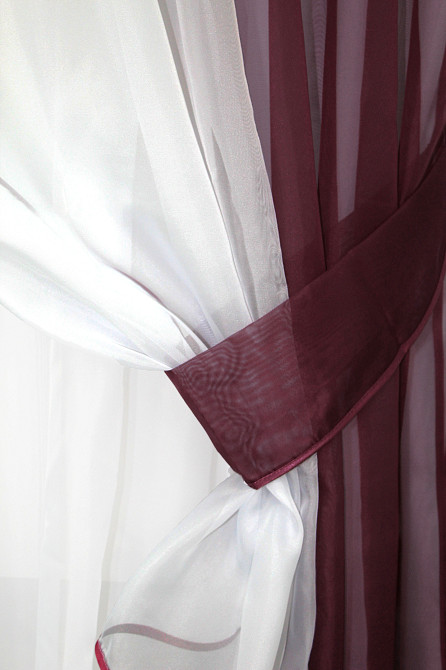 Кухонный комплект VR-Textil № 038к шторки и тюль бордовый с белым 280х170 см (50-032) Киев - изображение 3