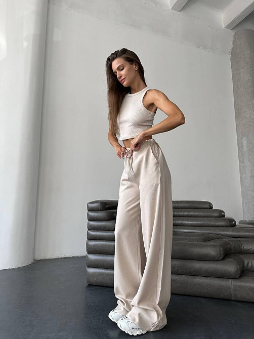 Жіночі базові легкі штани палаццо льон Беж, 42/44 Одеса - фото 4