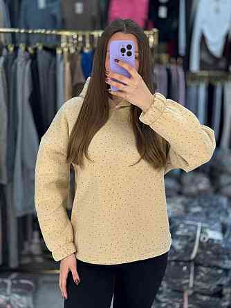 Женский утепленный блестящий худи со стразами трехнитка на флисе Бежевый, 46/48 Одесса