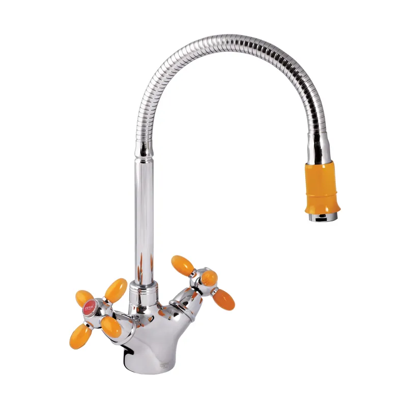 Кухонний змішувач Zerix Z5860-10 з оранжевими ручками ZX0350 Харків - фото 1