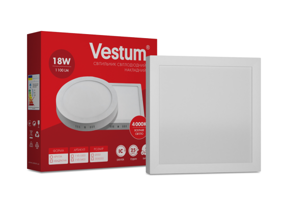 Квадратний світлодіодний накладний світильник Vestum 18W 4000K 220V 1-VS-5403 Дніпро