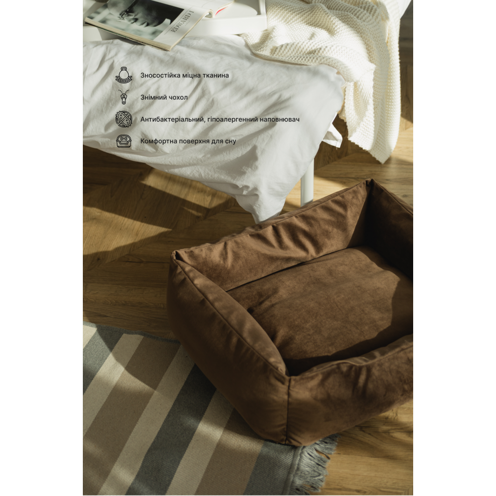 Лежанка для домашних животных собак и кошек велюр Incor Коричневый XXL (110/80/22) Киев - изображение 6