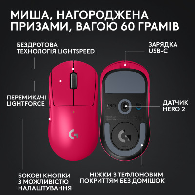 Мишка Logitech G Pro X Superlight 2 Lightspeed Wireless Magenta (910-006797) Вінниця - фото 12