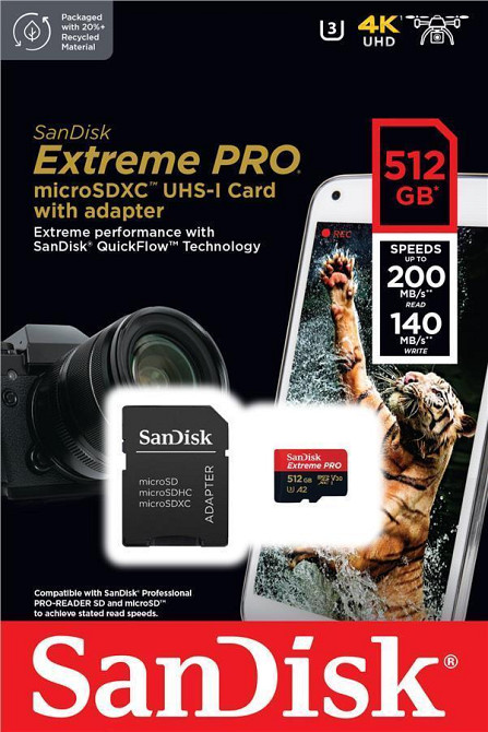 Картка пам'яті MicroSDXC 512 GB UHS-I U3 R200/W140MB/s SanDisk Extreme Pro V30 + SD-адаптер (SDSQXCD-512G-GN6MA) ( 19299 ) Харьков - изображение 2