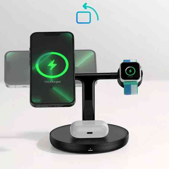 Бездротовий зарядний пристрій Baseus Swan 3 in 1 Wireless Magnetic Charging Bracket 20W WXTE000101 (Чорний) Миколаїв