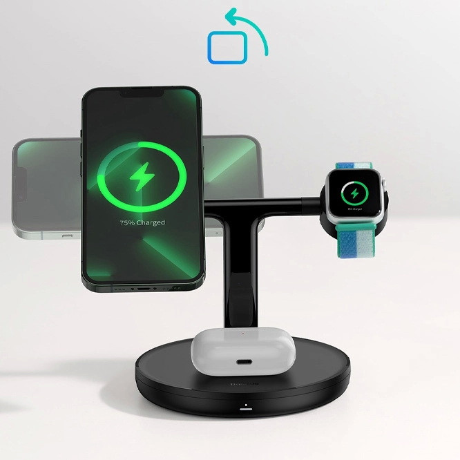 Бездротовий зарядний пристрій Baseus Swan 3 in 1 Wireless Magnetic Charging Bracket 20W WXTE000101 (Чорний) Николаев - изображение 6