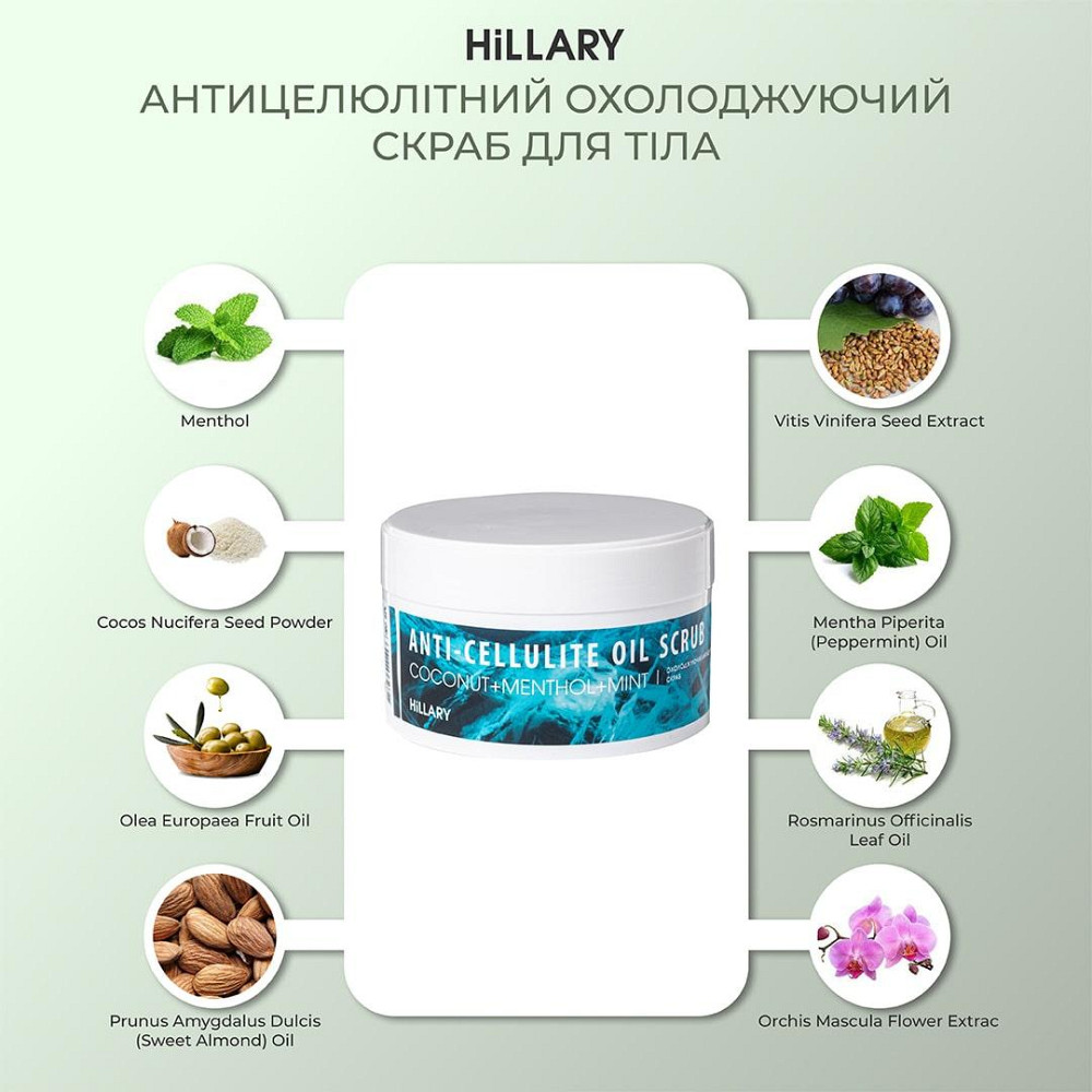 Антицеллюлитный охлаждающий скраб для тела Hillary Anti-cellulite Oil Scrub, 200 г Киев - изображение 5