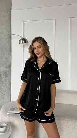 Женская базовая роскошная пижама двойка шелк Армани Черный, 42/44 Одесса