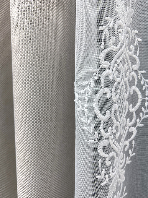 Комплект штор VR-Textil Лен Мешковина 200х270 2шт и Тюль 500х270 867ш-1703т Светло-серый с белым 71-180/6 Киев - изображение 5