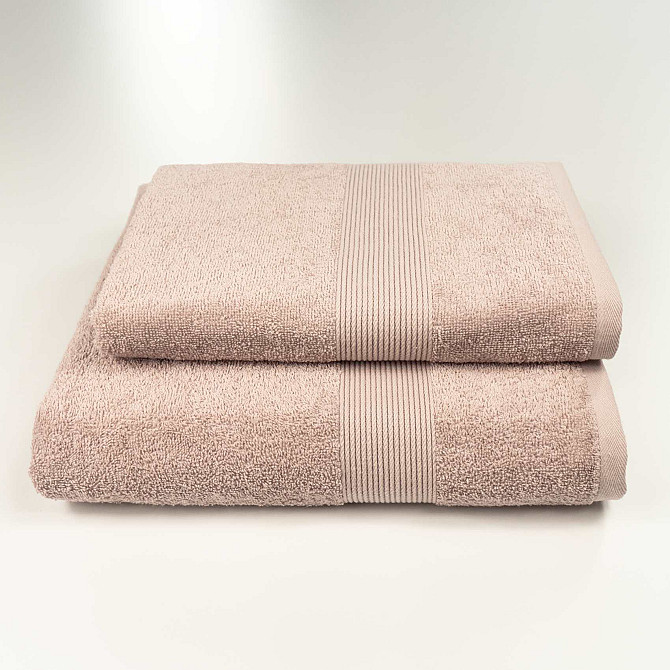 Комплект махровых полотенец с бордюром 2шт GM Textile 50х90см, 70х140см 400г/м2 (Капучино) Сумы - изображение 1
