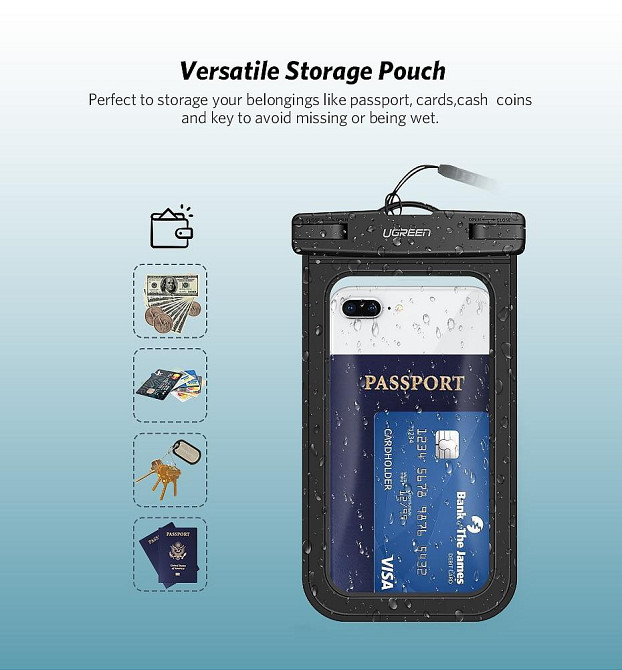 Захисний водонепроникний чохол Ugreen для телефону і документів (Чорний) Миколаїв - фото 6