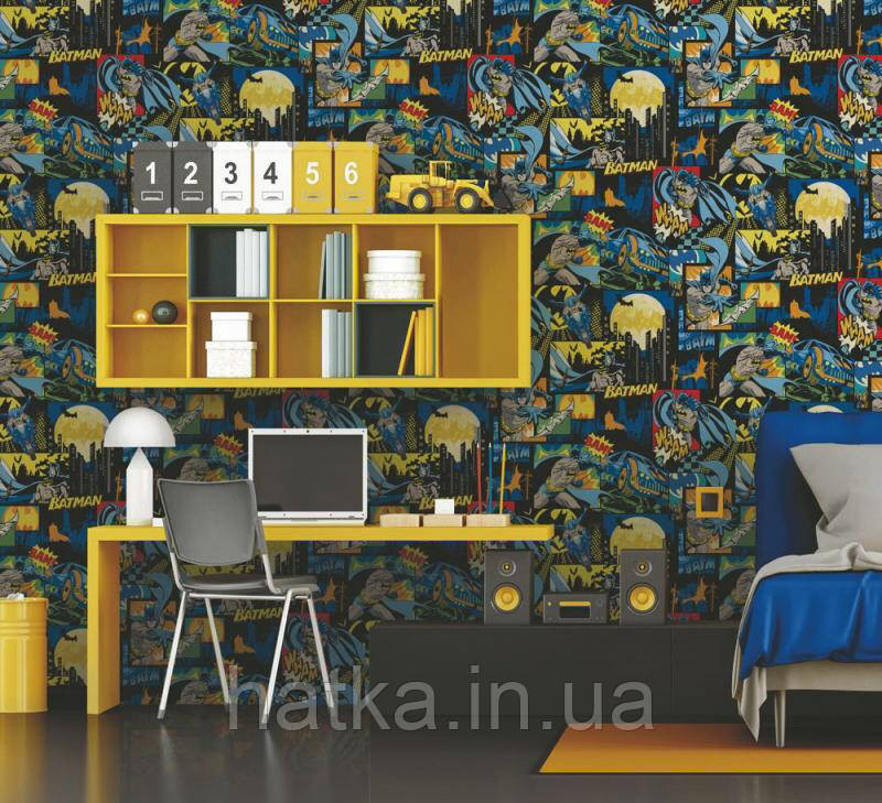 Обои виниловые на флизелине AdaWall Ada Kids метровые детские надписи бэтмен  комиксы серебристые белые серые Киев - изображение 2