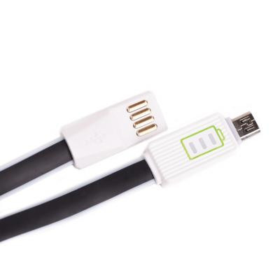Дата кабель USB 2.0 AM to Micro 5P 1.0m 1,2A LED плоский (Black) Drobak (218762) Вінниця - фото 1