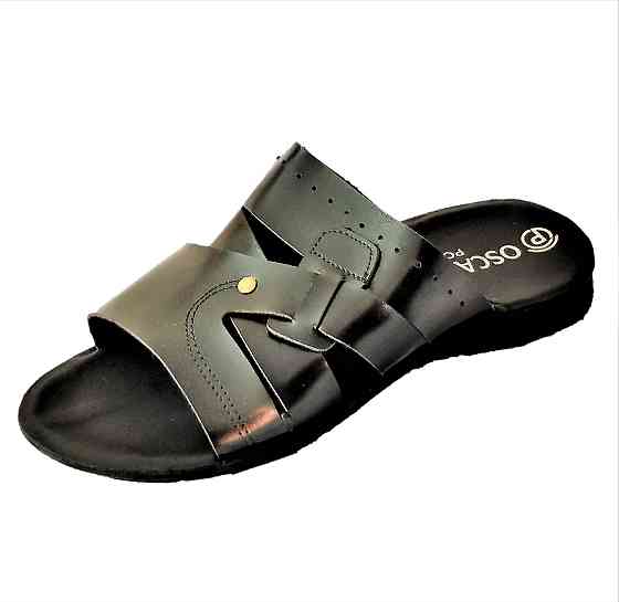 Мужские Шлёпанцы Тапочки Сланцы Чёрные Кожаные (размеры: 41,42,43,44,45) Днепр