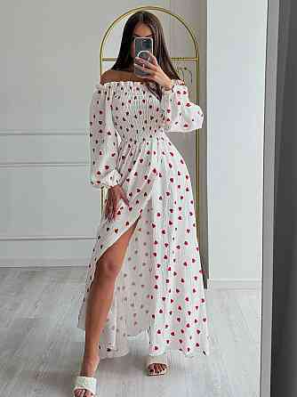 Женское романтичное легкое макси платье с сердцем муслин 100% хлопок Одесса