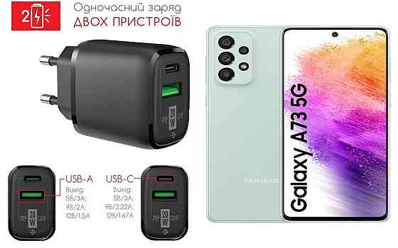 Сетевое зарядное устройство для Samsung Galaxy A73 5G SM-A736, 20W 3A, Quick Charge 3.0 Киев
