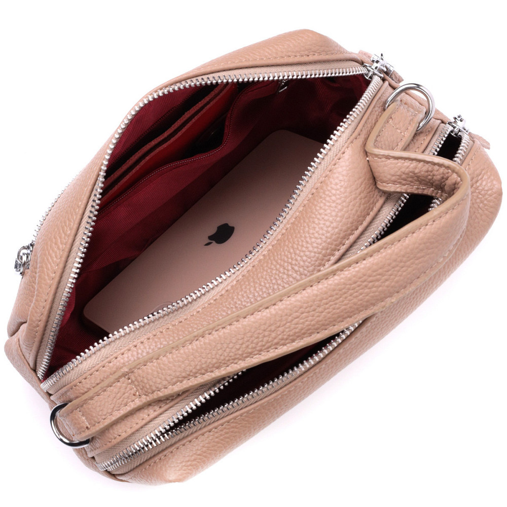 Прямокутна сумка для жінок на два відділення з натуральної шкіри Vintage 22345 Бежева Київ - фото 6