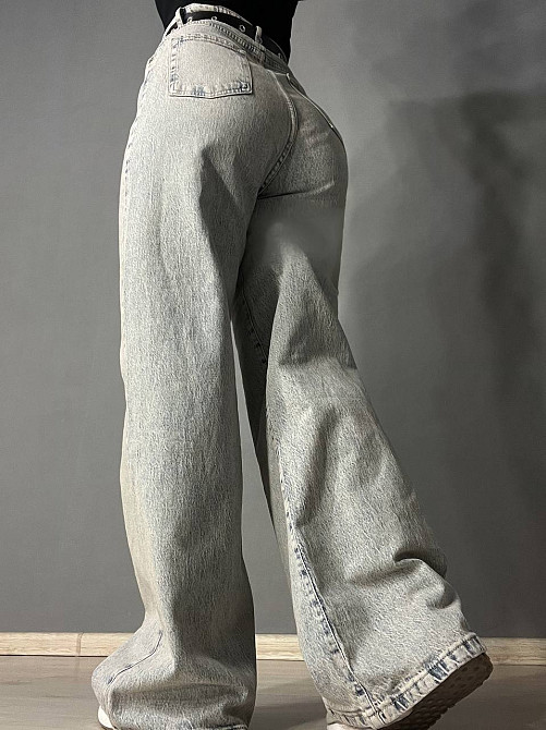 Джинси жіночі LIUZIN 1360 wide leg широкі палаццо з ременем великі розміри довгі блакитні, блакитний Одеса - фото 8