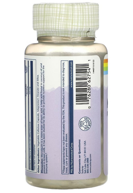 Монолаурин (Monolaurin), Solaray, 500 мг 60 капсул Киев - изображение 3