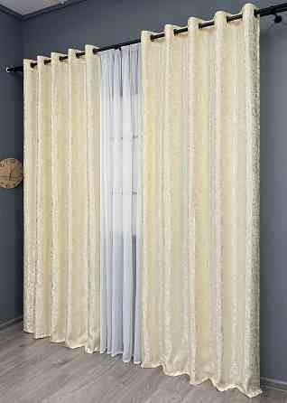 Комплект штор на люверсах VR-Textil Льон мармур Pavliani ХО № 1908ш Молочний 150х250 см 2 шт (37-0319) Київ