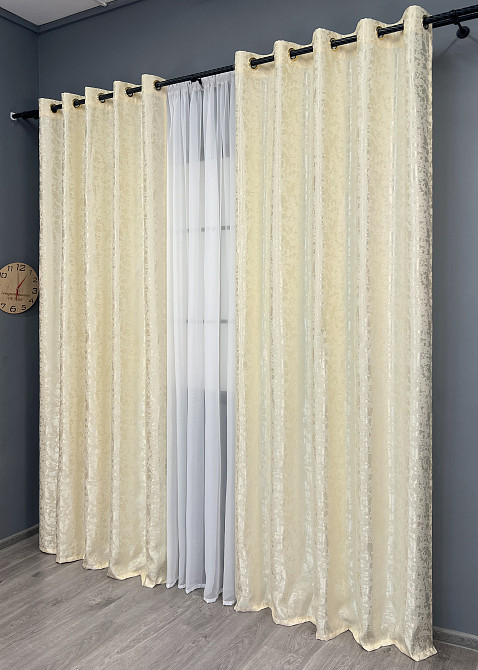 Комплект штор на люверсах VR-Textil Льон мармур Pavliani ХО № 1908ш Молочний 150х250 см 2 шт (37-0319) Київ - фото 4