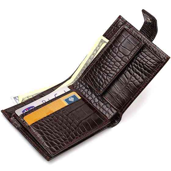 Гаманець для чоловіків горизонтального формату з натуральної шкіри з тисненням під крокодила CANPELLINI 21770 Коричневий Київ