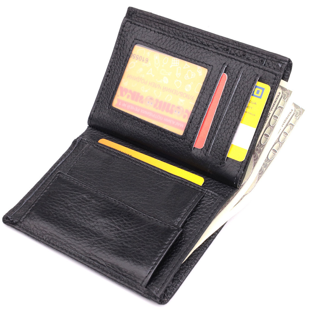 Зручний чоловічий шкіряний гаманець у два складання Vintage sale_15093 Чорний Київ - фото 7