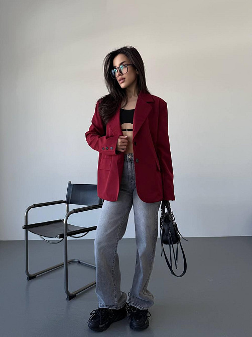 Жіночий класичний оверсайз піджак на підкладці костюмка Бордо, 42/44 Одеса - фото 3