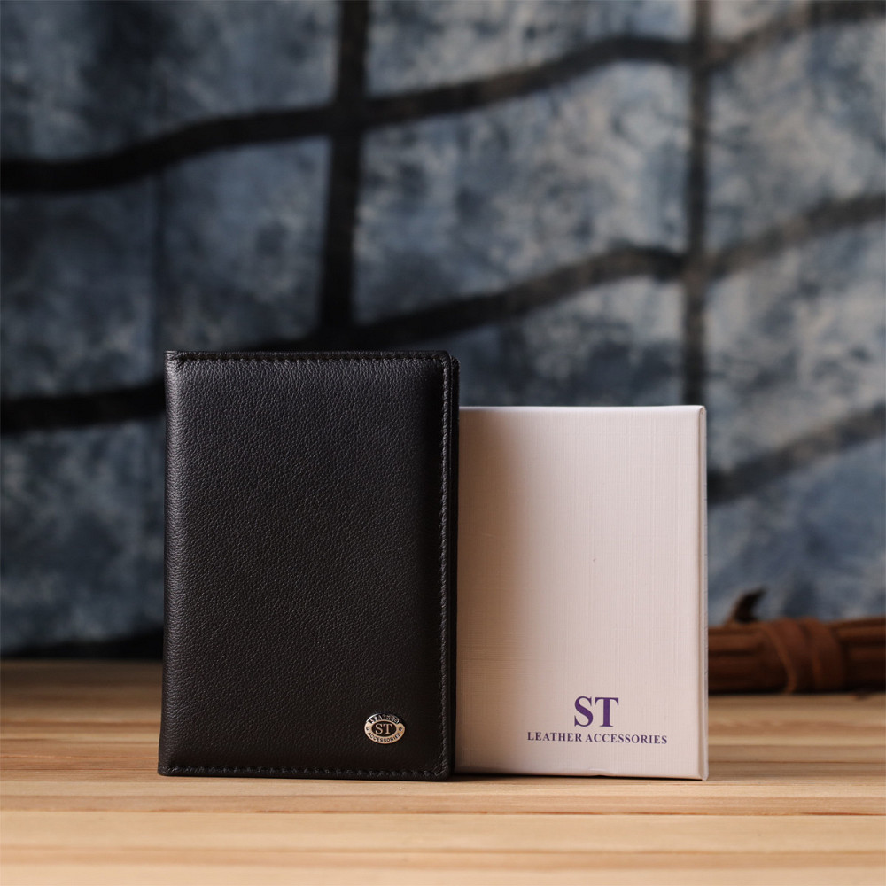 Стильная обложка на паспорт универсального формата из натуральной кожи ST Leather 23078 Черный Киев - изображение 1