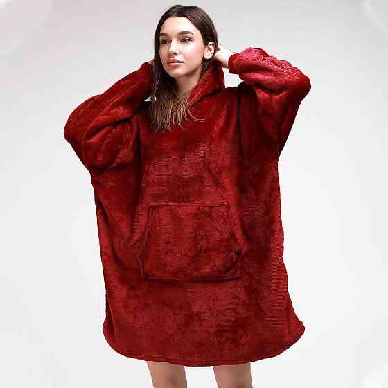 Плед толстовка с капюшоном (100х80см) HUGGLE HOODIE, Бордовый / Плед-худи / Оверсайз толстовка плед с капюшоном Киев