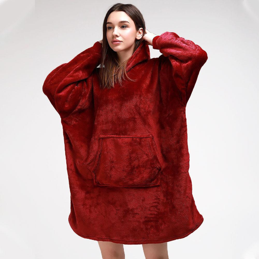 Плед толстовка с капюшоном (100х80см) HUGGLE HOODIE, Бордовый / Плед-худи / Оверсайз толстовка плед с капюшоном Киев - изображение 1