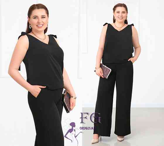 Літній жіночий костюм із широкими штанами "Ясмин" оптом | Норма та батал | Розпродаж моделі Чорний, 52 Київ