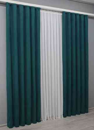 Комплект готовых штор VR-Textil Микровелюр Petek № 1494ш Изумрудный 150х290 см 2 шт (33-0354) Киев