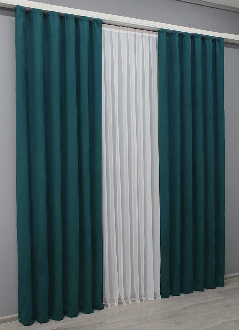 Комплект готовых штор VR-Textil Микровелюр Petek № 1494ш Изумрудный 150х290 см 2 шт (33-0354) Киев - изображение 4