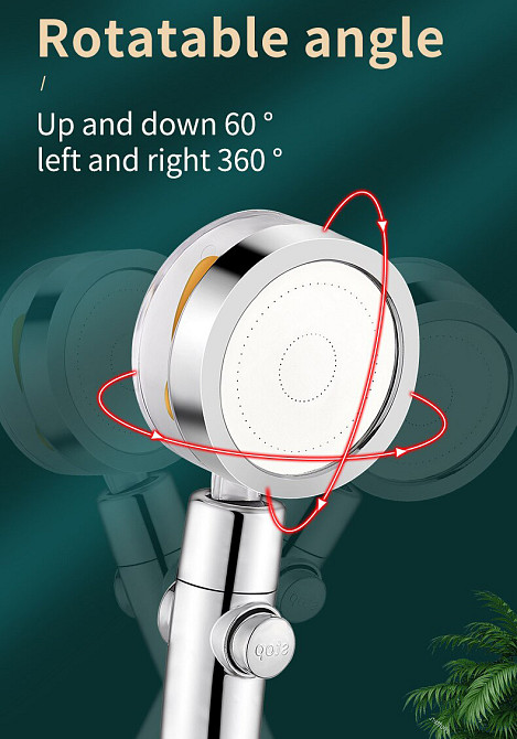 Насадка для душа с пропеллером и фильтром, держатель, шланг (1,5м). Воронка для душа поворотная. Водосберегающая воронка Киев - изображение 8