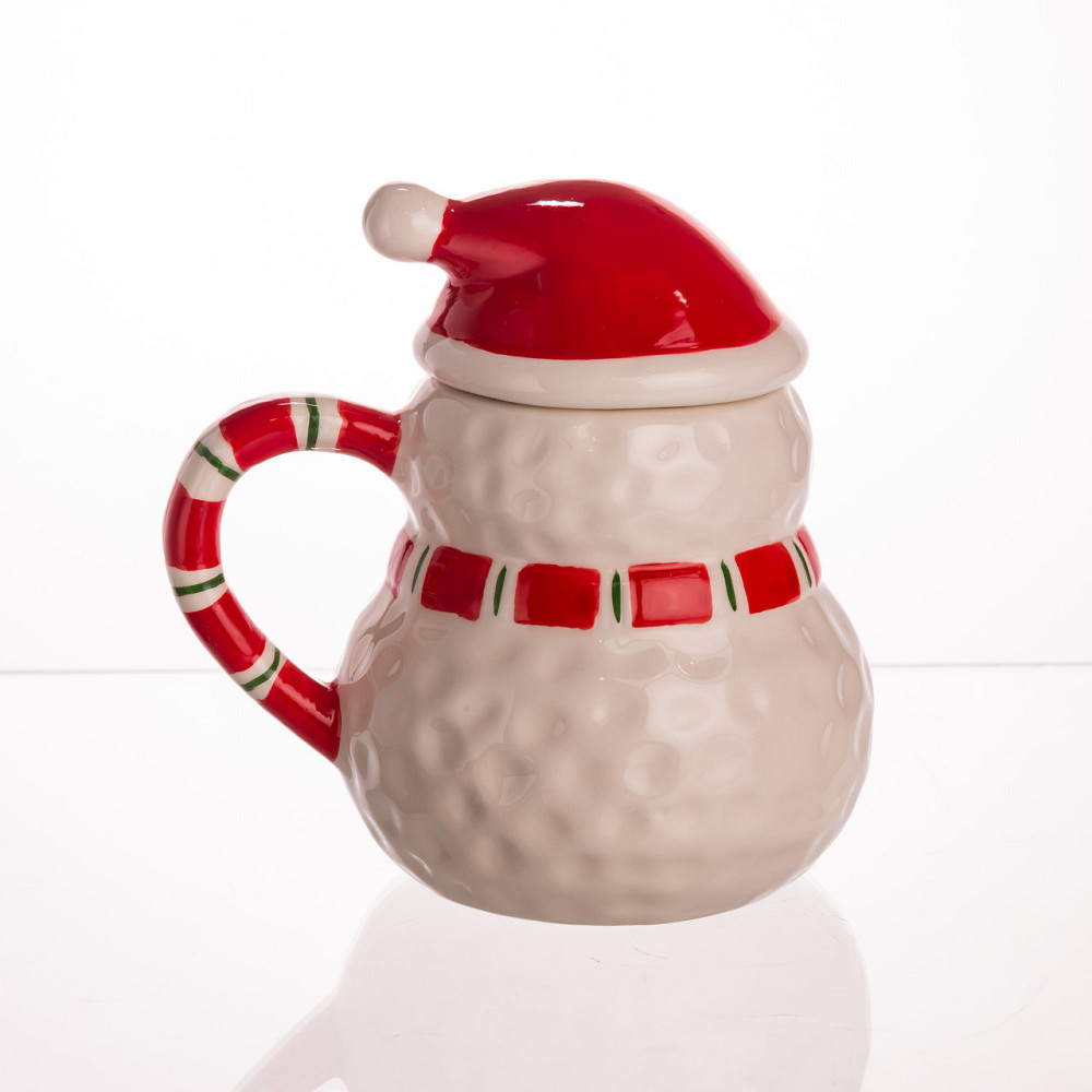 Новорічна порцелянова чашка з кришкою для чаю та кави 400 (мл) Сніговик дитяча чашка на подарунок на новий рік CR-1-34 Коломия - фото 2