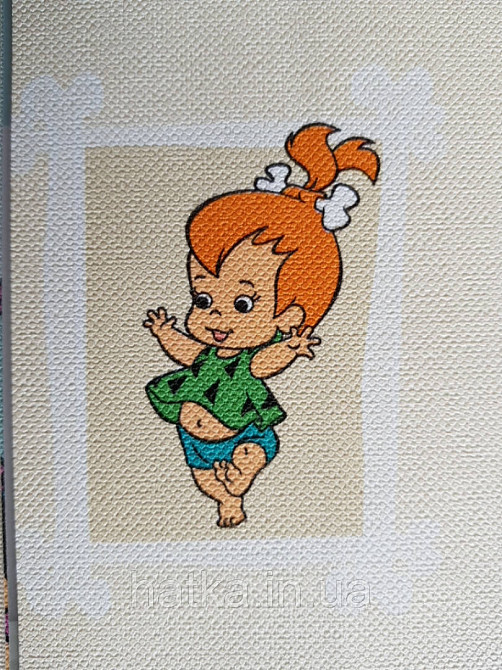 Шпалери вінілові на флізеліні AdaWall Ada Kids метрові дитячі мультфільми Флінтстоуни картинки на жовтому бежевому Київ - фото 4