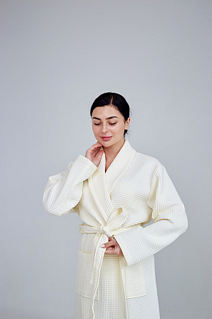 Женский вафельный халат Ideal Textile длинный ванильный M Черновцы - изображение 1