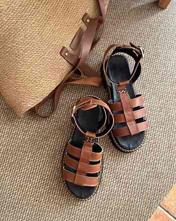 Jasmine Босоніжки шкіряні жіночі коричневі на низькому ходу літні / Босоніжки натуральна шкіра Коломыя