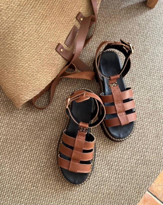 Jasmine Босоніжки шкіряні жіночі коричневі на низькому ходу літні / Босоніжки натуральна шкіра Коломыя - изображение 2