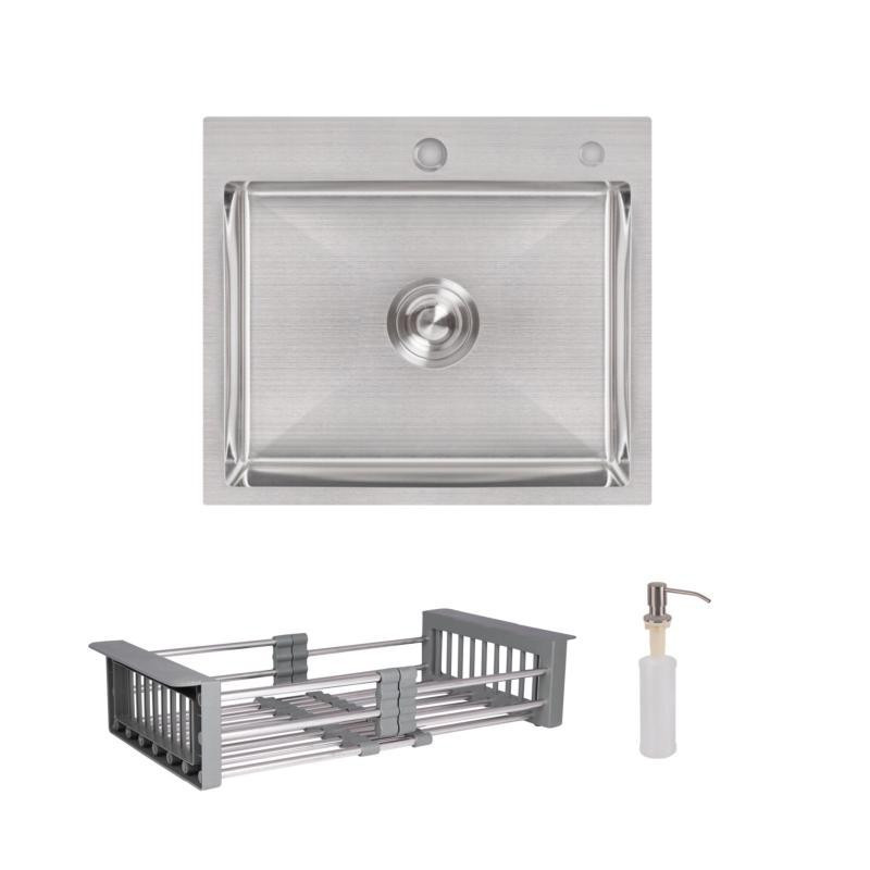 Кухонная мойка интегрированная Lidz Handmade H5045 Brushed в комплекте с дозатором и корзиной Киев - изображение 1